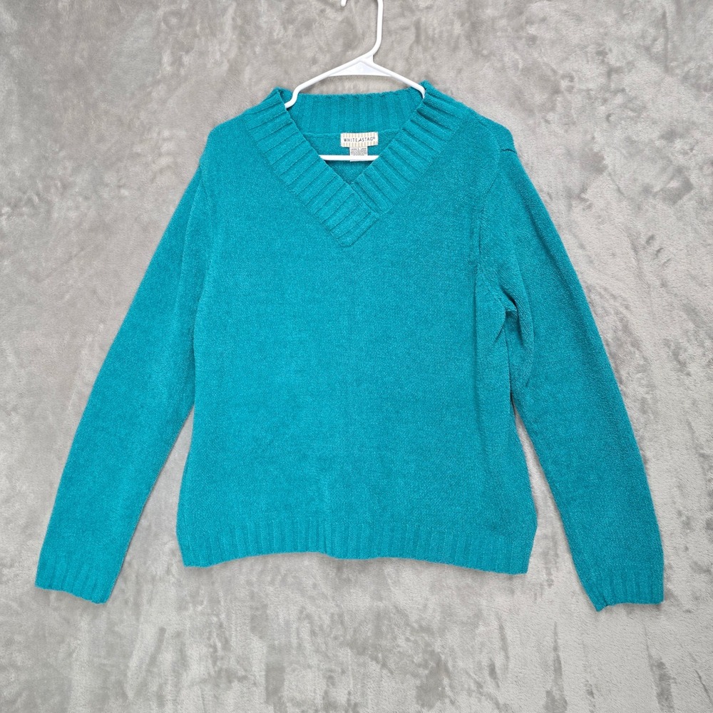 White Stag Teal Polyester Cozy V Neck Long Sleeve Sweater Women Large Comfy Soft